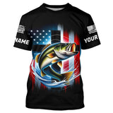 Maxcorners American Flag Cross Custom US Patriotic Largemouth Bass Tournament Fishing T-Shirts MT2108