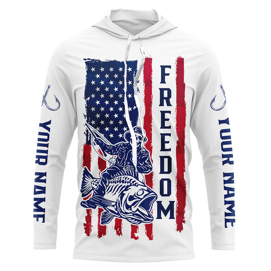 Maxcorners Personalized Skull Fisherman American Flag Long Sleeve Fishing Shirts, Patriotic Fishing Gifts LM0501