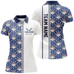 Maxcorners Blue Argyle Custom Bowling Polo Shirts For Men And Women, Custom Bowling Uniforms