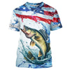 Maxcorners Personalized Patriotic Walleye Long Sleeve Fishing Shirts, American Flag Fishing Shirts LM0501