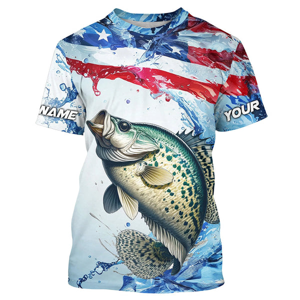 Maxcorners Personalized Patriotic Crappie Long Sleeve Fishing Shirts, American Flag Fishing Shirts MT2108