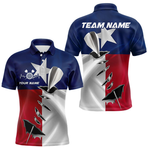 Maxcorners Custom Texas Flag Silver Dart Steel Tip Dart Men Polo Shirt, Texas Dart Team Jerseys TU1609