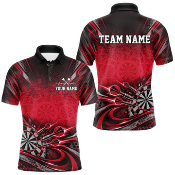 Maxcorners Custom Red Grunge Dart Energy Men Polo, Matching Dart League Shirt Dart Jersey LM1910