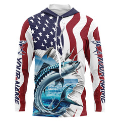 Maxcorners Custom American Flag King Mackerel Long Sleeve Fishing Shirts, Patriotic Kingfish Fishing Jerseys LM0501