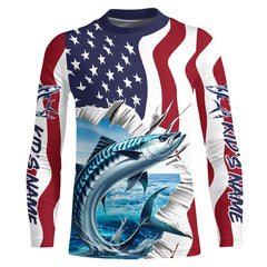 Maxcorners Custom American Flag King Mackerel Long Sleeve Fishing Shirts, Patriotic Kingfish Fishing Jerseys LM0501