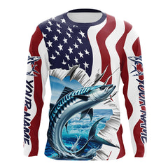 Maxcorners Custom American Flag King Mackerel Long Sleeve Fishing Shirts, Patriotic Kingfish Fishing Jerseys LM0501
