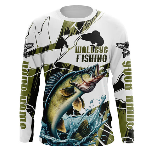 Maxcorners Wallyee Fishing Custom Long Sleeve Tournament Shirts, Fishing Camo Walleye Fisherman Jersey LM2408