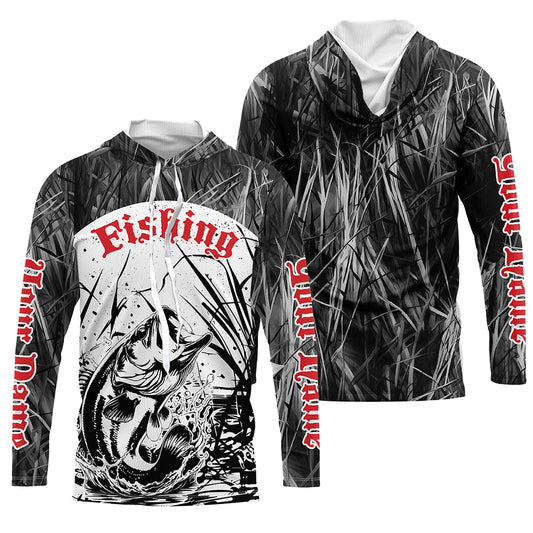 Maxcorners Largemouth Bass Fishing Gray Camo Custom 3D Full Printing Shirts, Bass Long Sleeve Fishing Shirts LM0201