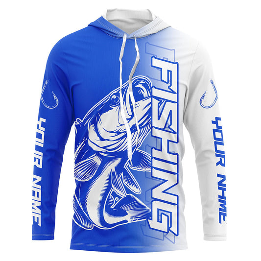 Maxcorners Custom Bass Fishing Long Sleeve Tournament Shirts, Bass Fishing Jerseys Fishing Gifts | Blue LM0201