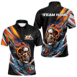 Maxcorners Custom Fire Flame Metal Skull Bowling Men Polo Shirt, Halloween Bowler Outfits LM1809