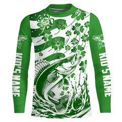 Maxcorners Custom St Patrick'S Day American Flag Walleye Fishing Shirts, Shamrock Flag Walleye Fishing Jerseys LM0501