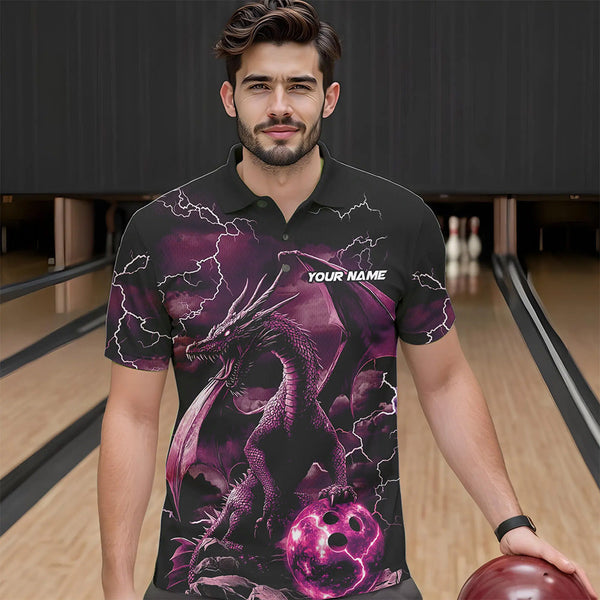 Maxcorners Black And Pink Thunder Lightning Custom Dragon Bowling Team Shirts For Men, Bowling Uniform