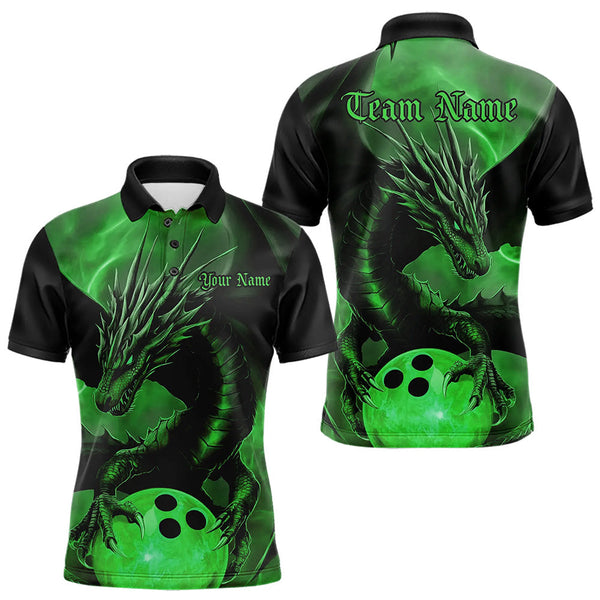 Maxcorners Black And Green Custom Dragon Bowling Polo Shirts For Men, Dragon Bowling League Shirt