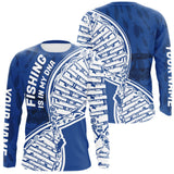 Maxcorners Blue And White Fishing Is In My DNA Custom Long Sleeve Fishing Shirts, Fishing Tools DNA LM0607