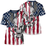 Maxcorners American Flag Custom Skull Long Sleeve Fishing Shirts, Patriotic Personalized Fishing Jersey MT2108