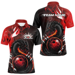 Maxcorners Custom Black And Red Dragon Bowling Jerseys, Dragon Bowling Team Men Polo Shirt LM2512