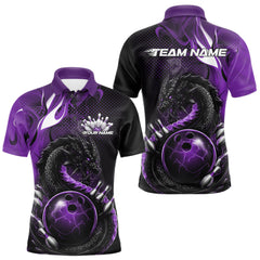 Maxcorners Custom Black And Purple Dragon Bowling Jerseys, Dragon Bowling Team Men Polo Shirt