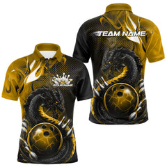 Maxcorners Custom Black And Yellow Dragon Bowling Jerseys, Dragon Bowling Team Men Polo Shirt