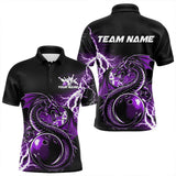 Maxcorners Custom Black And Purple Thunder Lightning Dragon Bowling Polo Shirts For Men, Bowlers Outfits