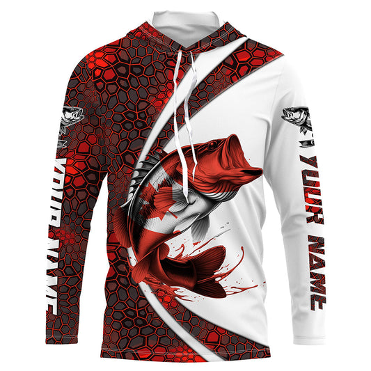 Maxcorners Canada Flag Bass Fishing Custom Long Sleeve Fishing Shirts, Bass Fishing Jerseys | Red Camo LM0201