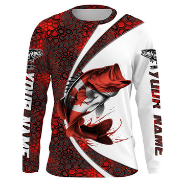 Maxcorners Canada Flag Bass Fishing Custom Long Sleeve Fishing Shirts, Bass Fishing Jerseys | Red Camo LM0201