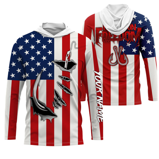 Maxcorners US Fishing Fish hook American Flag Custom Fishing Shirts, Personalized Patriotic Fishing gifts LM0501