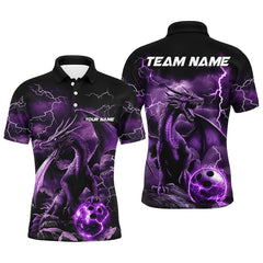Maxcorners Black And Purple Thunder Lightning Custom Dragon Bowling Team Shirts For Men, Bowling Uniform