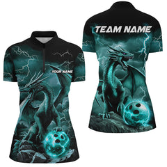 Maxcorners Black And Blue Thunder Lightning Custom Dragon Bowling Team Shirts For Men, Bowling Uniform