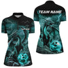 Maxcorners Black And Blue Thunder Lightning Custom Dragon Ladies Bowling Team Shirts, Bowling Uniform