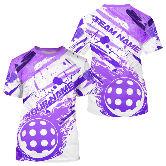 Maxcorners Purple Flame Pickleball Ball Custom Pickleball Polo Shirts For Men, Outdoor Pickleball Jerseys