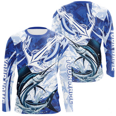 Maxcorners Blue Camo Anchor Custom Sailfish Saltwater Long Sleeve Performance Fishing Shirts LM0607