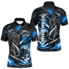 Maxcorners Personalized Black And Blue Dragon Bowling Team Jerseys, Dragon Bowling Polo Shirt
