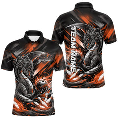 Maxcorners Personalized Black And Orange Dragon Bowling Team Jerseys, Dragon Bowling Polo Shirt