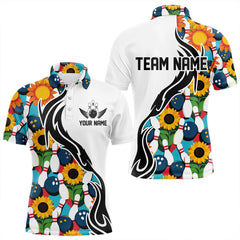 Maxcorners Custom Sunflower Bowling Pattern Polo Shirts For Men Sunflower Bowling Team Shirts