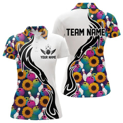 Maxcorners Custom Sunflower Bowling Polo Shirts For Men, Sunflower Bowling Team Shirts