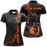 Maxcorners Black And Orange Custom Dragon Bowling Polo Shirts For Men & Women, Dragon Bowling League Shirts Outfits