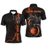 Maxcorners Black And Orange Custom Dragon Bowling Polo Shirts For Men & Women, Dragon Bowling League Shirts Outfits