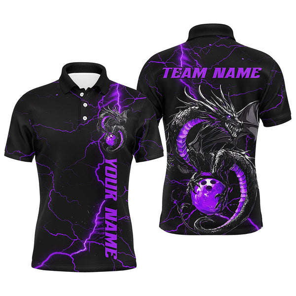 Maxcorners Black And Purple Custom Dragon Bowling Polo Shirts For Men & Women, Dragon Bowling League Shirts