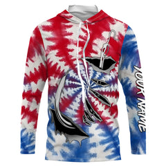 Maxcorners Custom Fish Hook American Flag Tie Dye Camo Long Sleeve Fishing Shirts, Patriotic Fishing Jersey LM0501