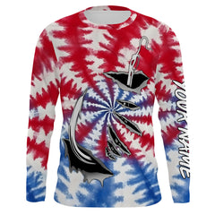 Maxcorners Custom Fish Hook American Flag Tie Dye Camo Long Sleeve Fishing Shirts, Patriotic Fishing Jersey LM0501