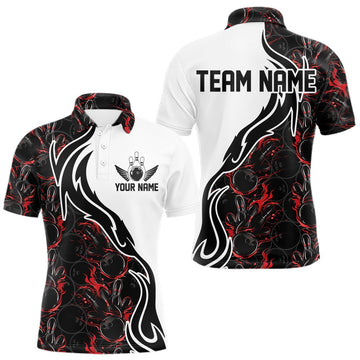 Maxcorners Custom Black And Red Flame Bowling Team Shirts, Bowling League Shirt Men Bowling Jersey LM2201