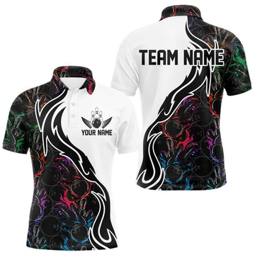 Maxcorners Custom Colorful Flame Bowling Team Shirts, Bowling League Shirt Men Bowling Jersey LM2201