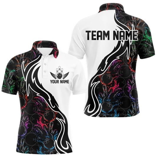 Maxcorners Custom Colorful Flame Bowling Team Shirts, Bowling League Shirt Men Bowling Jersey LM2201