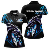 Maxcorners Custom Black And Blue Flame Dragon Bowling Polo Shirts For Men, Dragon Bowling League Shirt