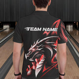 Maxcorners Custom Black And Red Flame Dragon Bowling Polo Shirts For Men, Dragon Bowling League Shirt