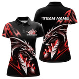 Maxcorners Custom Black And Red Flame Dragon Bowling Polo Shirts For Men, Dragon Bowling League Shirt