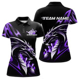 Maxcorners Custom Black And Purple Flame Dragon Bowling Polo Shirts For Men, Dragon Bowling League Shirt