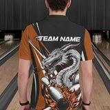 Maxcorners Custom Black And Orange Flame Dragon Bowling Jerseys, Dragon Men Bowling Team Polo Shirts