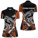 Maxcorners Custom Black And Orange Flame Dragon Bowling Jerseys, Dragon Men Bowling Team Polo Shirts