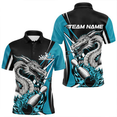 Maxcorners Custom Blue Flame Dragon Bowling Polo Shirts For Men, Dragon Bowling Team Jerseys LM2404